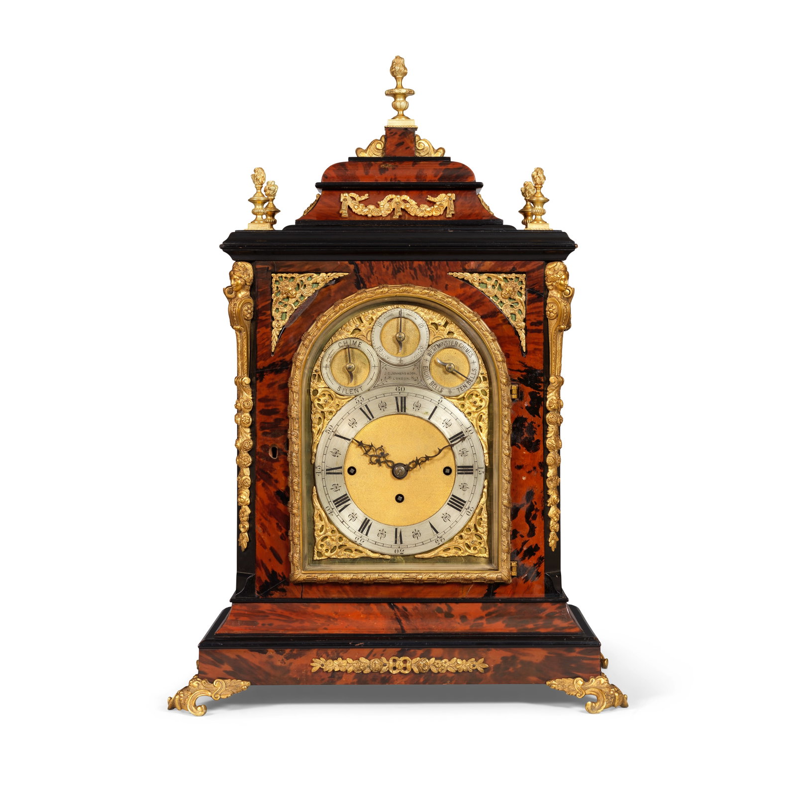 An exceptionally large and impressive tortoiseshell veneered quarter chiming triple fusee bracke... (1 of 1)