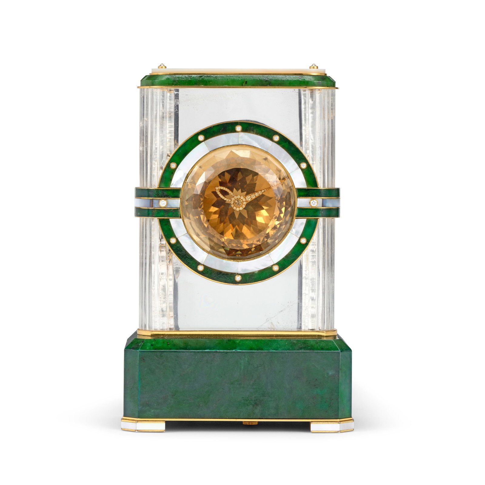 A fine and rare late 20th century diamond-set, rock crystal, mother of pearl and nephrite myster... (1 of 1)