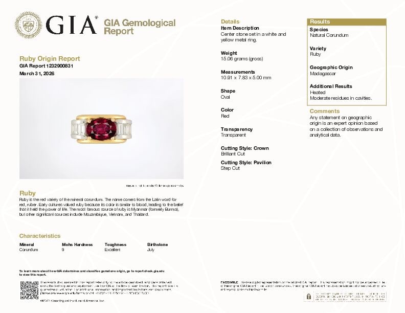 18K BICOLORED GOLD, RUBY, AND DIAMOND RING WITH GIA REPORT - 3