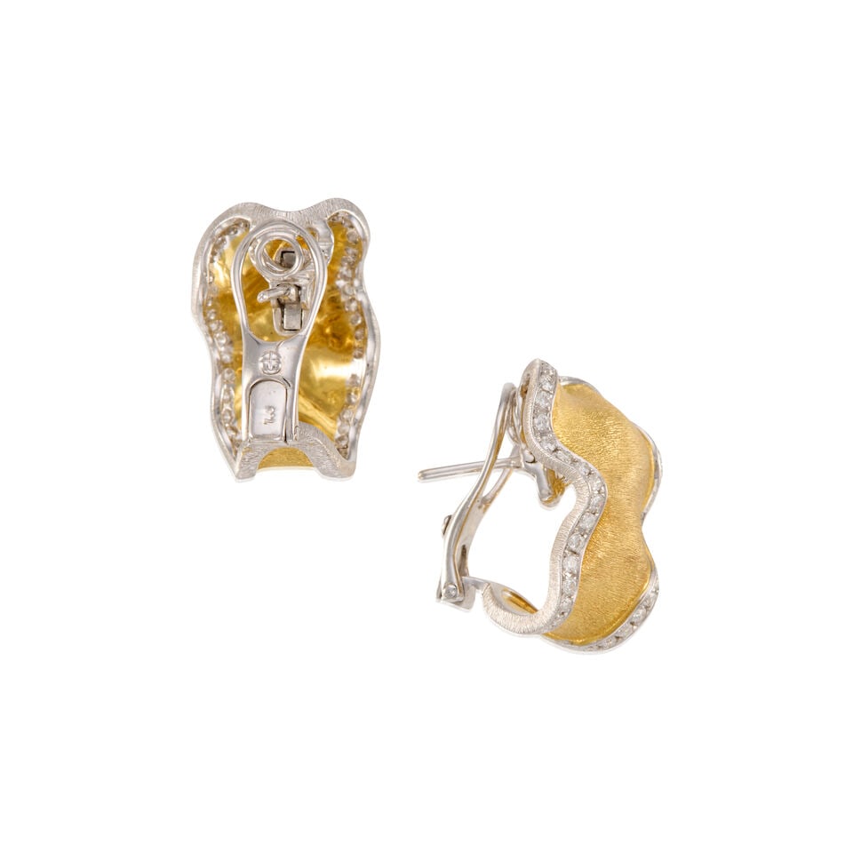 18K BI-COLOR GOLD AND DIAMOND EARRINGS - 2