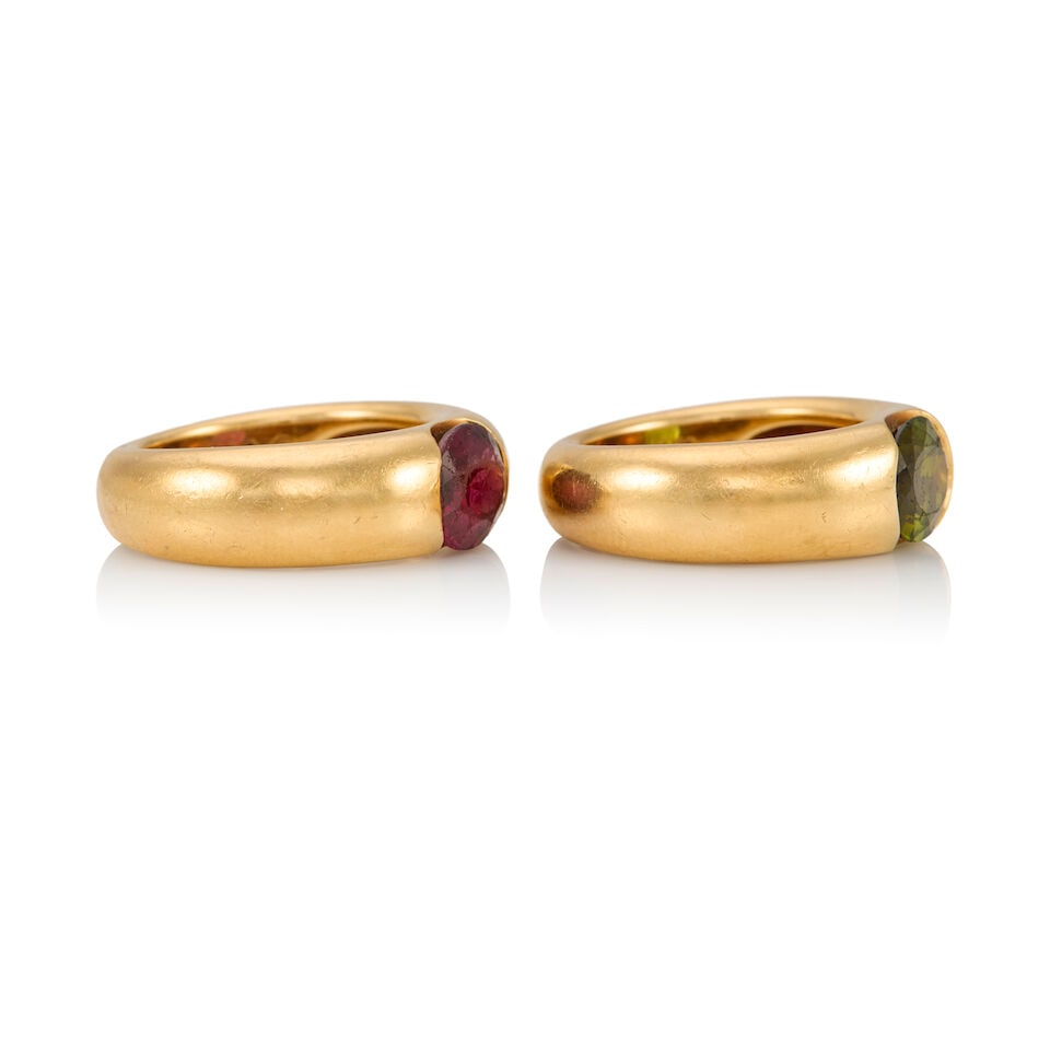 CARTIER: A VINTAGE SET OF 18K YELLOW GOLD AND TOURMALINE RINGS - 2