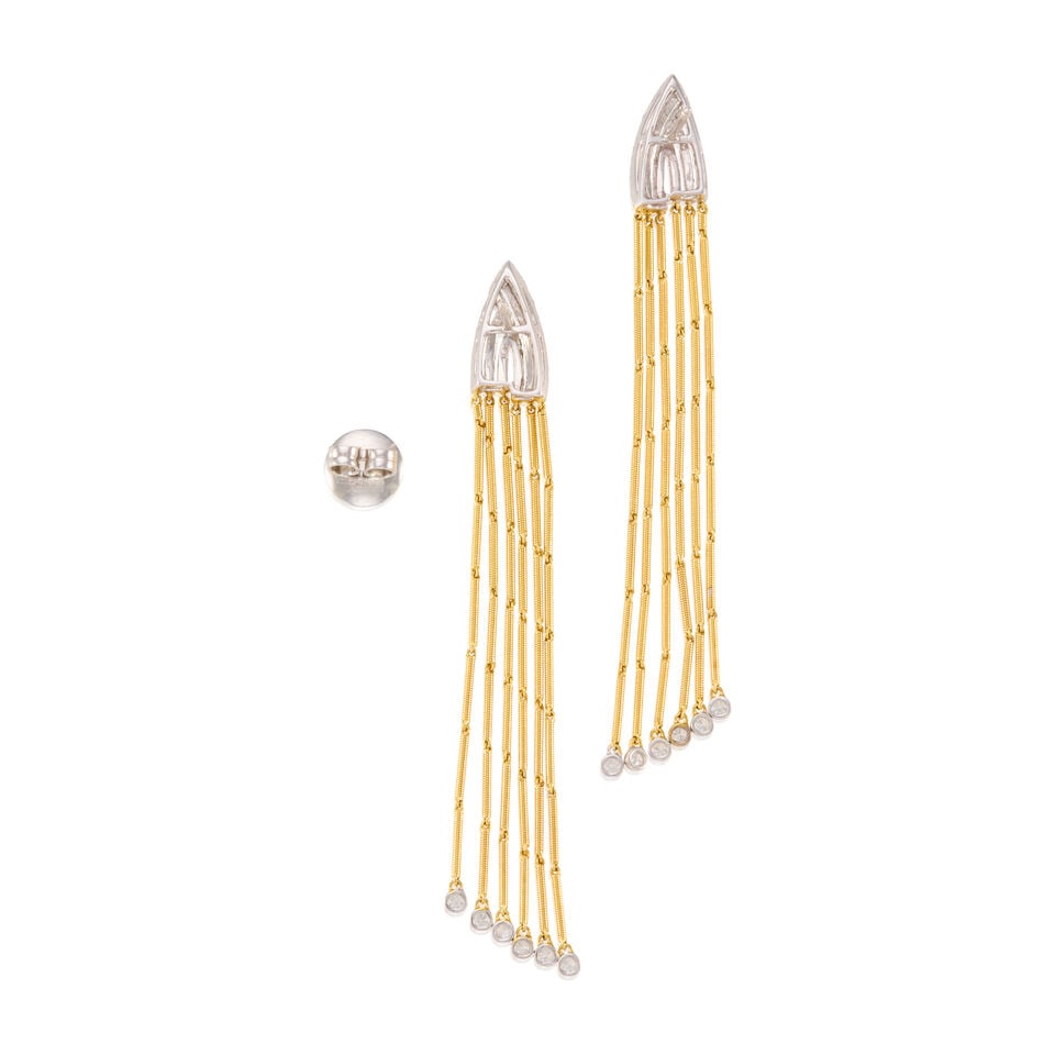 A PAIR OF 18K BICOLORED GOLD AND DIAMOND EARRINGS - 2