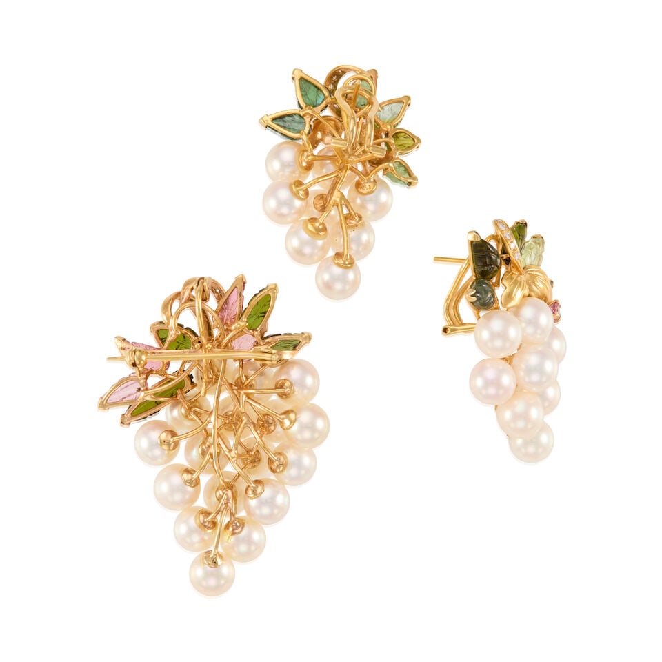 A SUITE OF 14K GOLD, CULTURED PEARL, AND TOURMALINE JEWELRY - 2