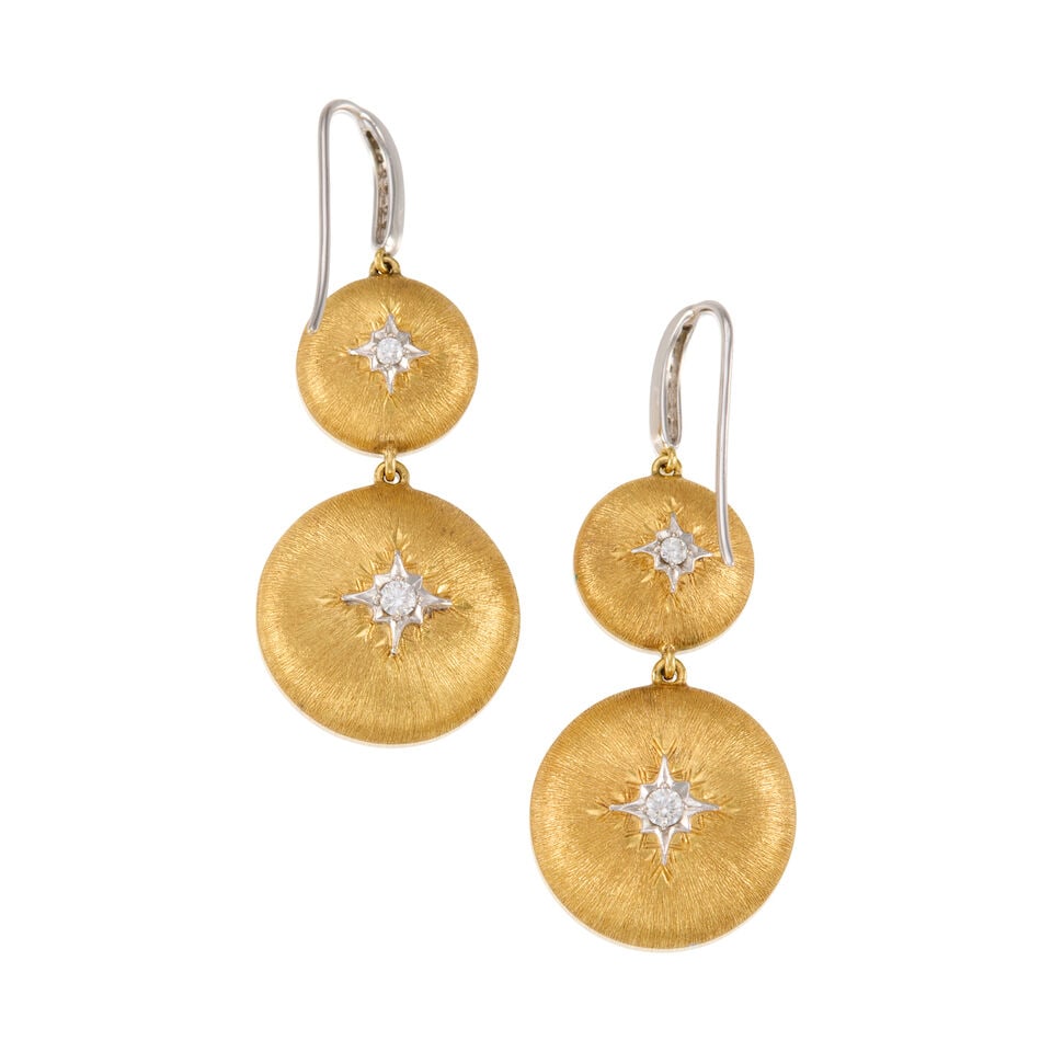 A PAIR OF BI-COLOR GOLD AND DIAMOND EARRINGS - 2