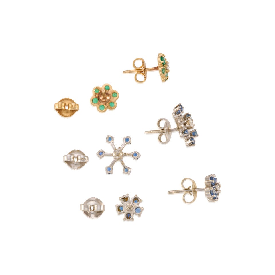 THREE PARIS OF GOLD, GEMSET, AND DIAMOND EARRINGS - 2