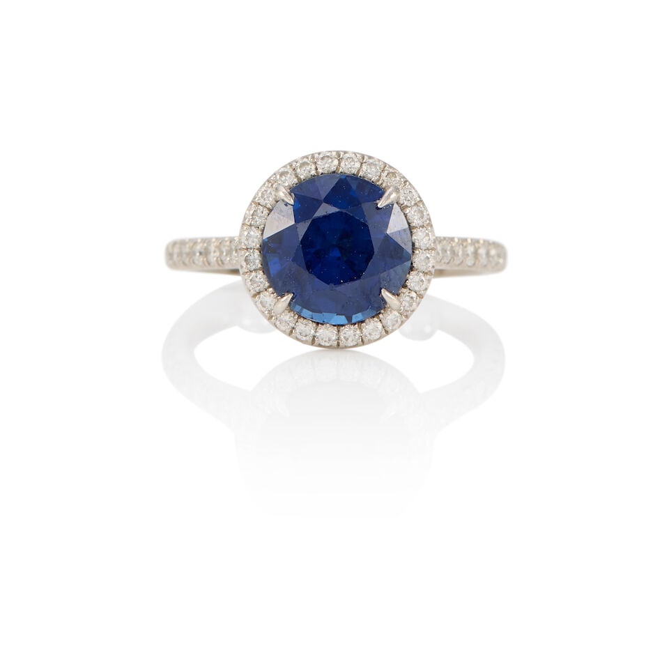 PLATINUM, SAPPHIRE, AND DIAMOND RING WITH GIA REPORT (1 of 3)