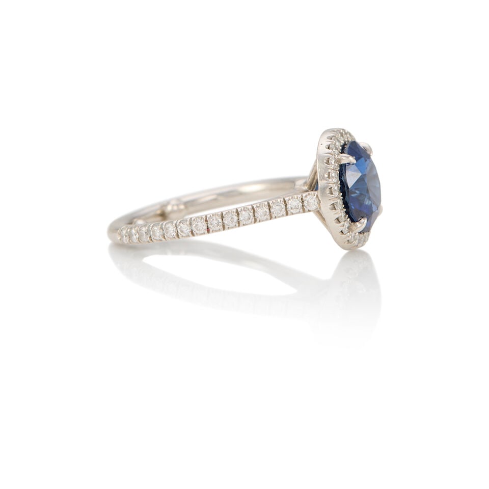 PLATINUM, SAPPHIRE, AND DIAMOND RING WITH GIA REPORT - 2