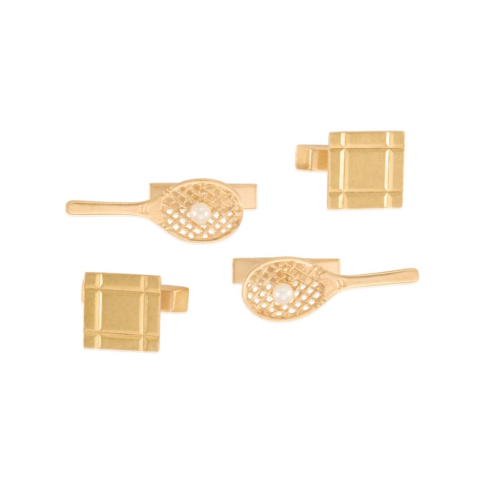 TWO PAIRS OF GOLD AND CULTURED PEARL CUFFLINKS (1 of 2)