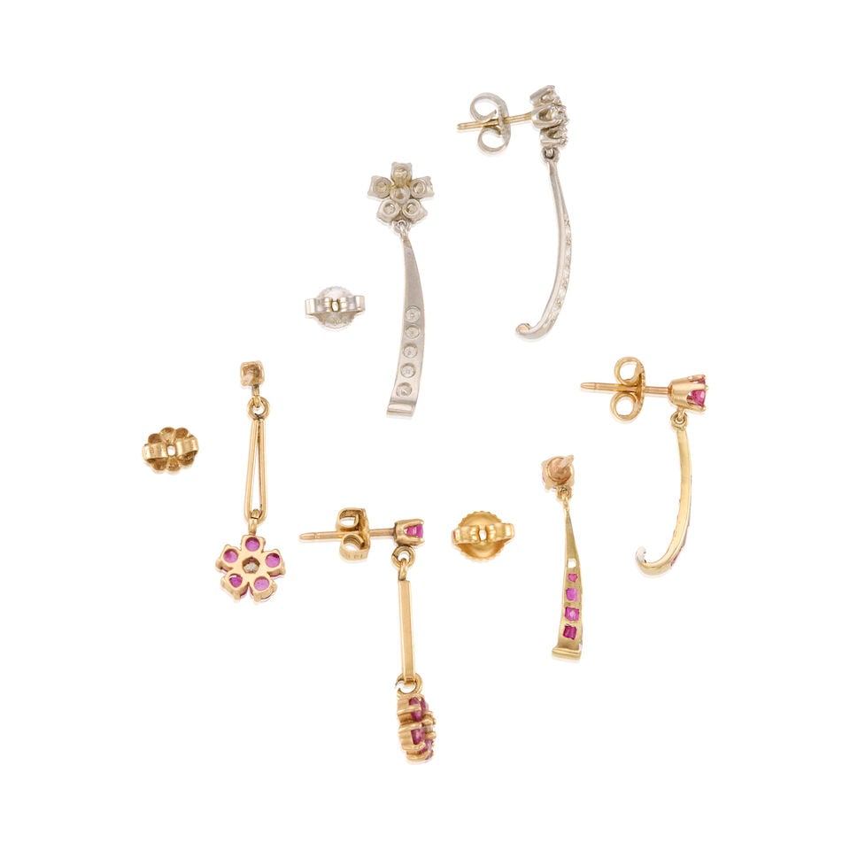 THREE PAIRS OF RUBY AND DIAMOND EARRINGS - 2