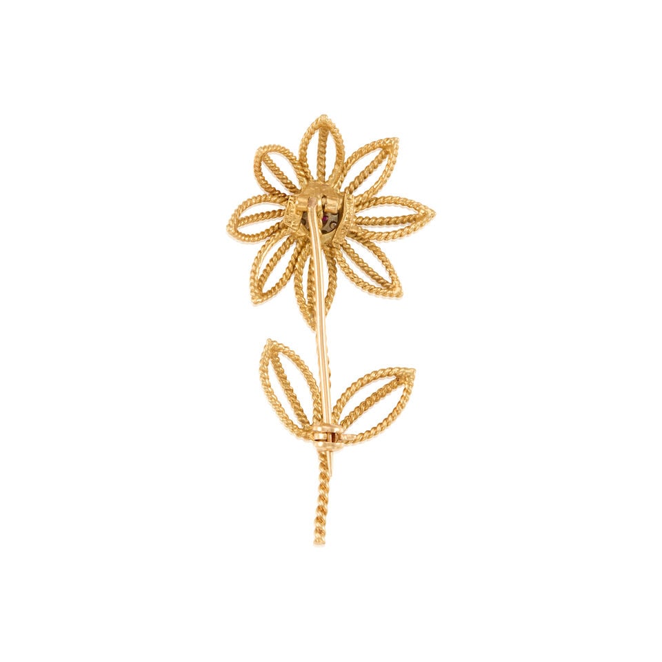 TIFFANY & CO.: 18K YELLOW GOLD, RUBY, AND DIAMOND BROOCH - 2
