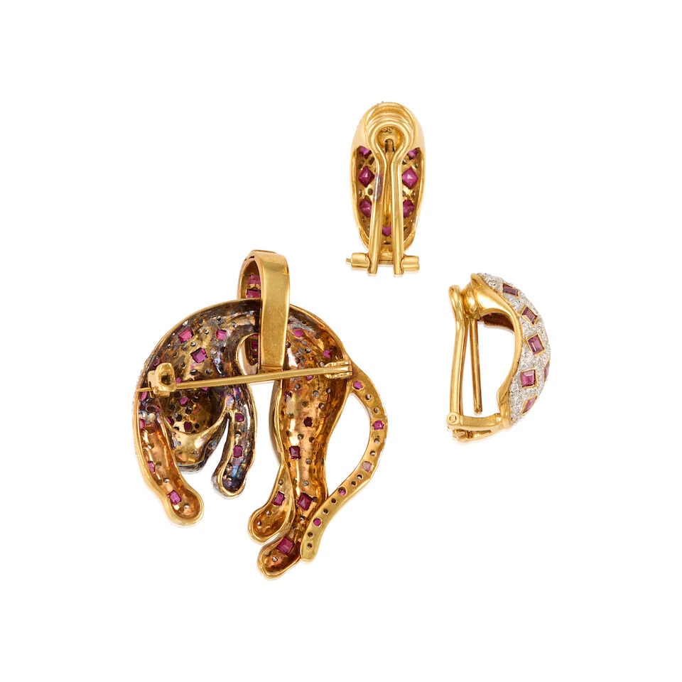 18K YELLOW GOLD, RUBY AND DIAMOND SET - 2