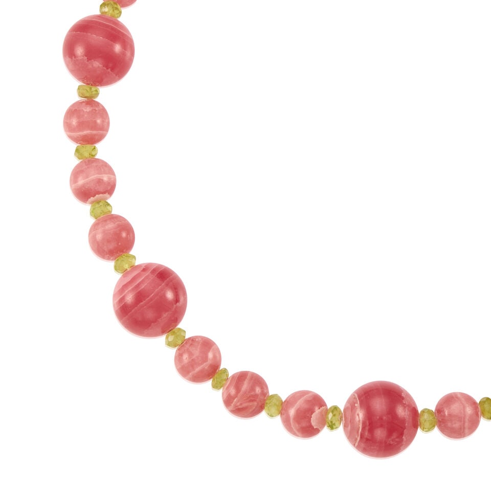 A 11K YELLOW GOLD, RHODOCHROSITE, AND PERIDOT NECKLACE - 2