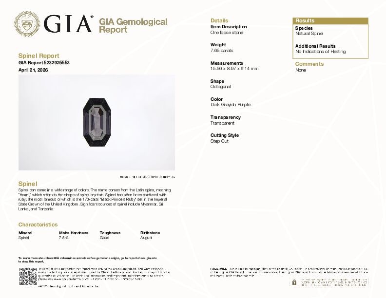 A LOOSE SPINEL WITH GIA REPORT - 2