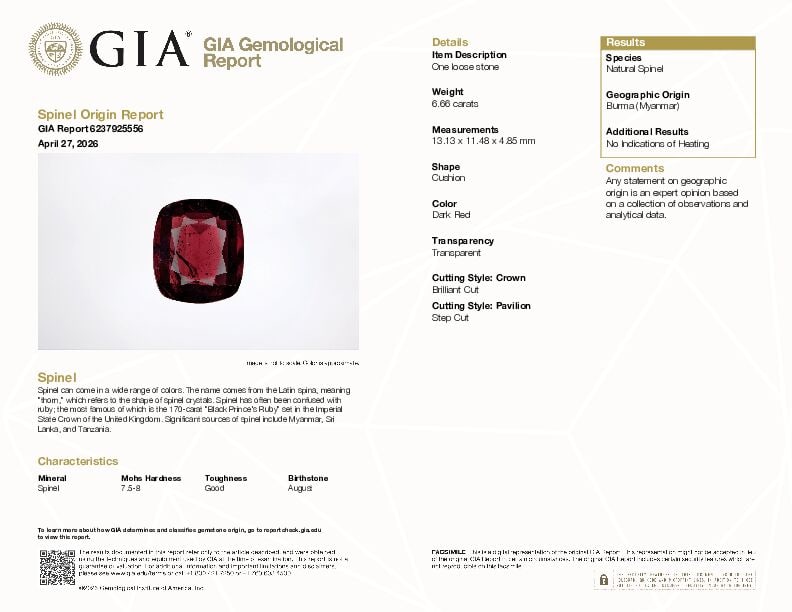 A LOOSE SPINEL WITH GIA REPORT - 2