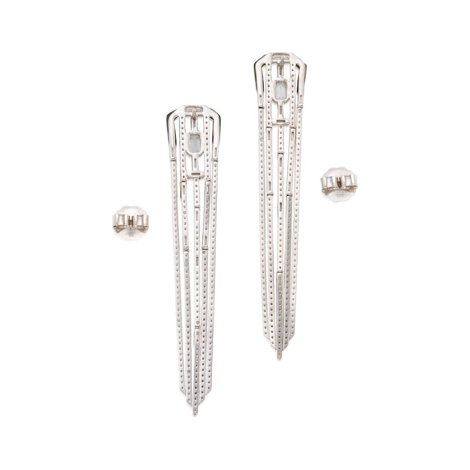 18K WHITE GOLD, DIAMOND, AND ONYX EARRINGS - 2
