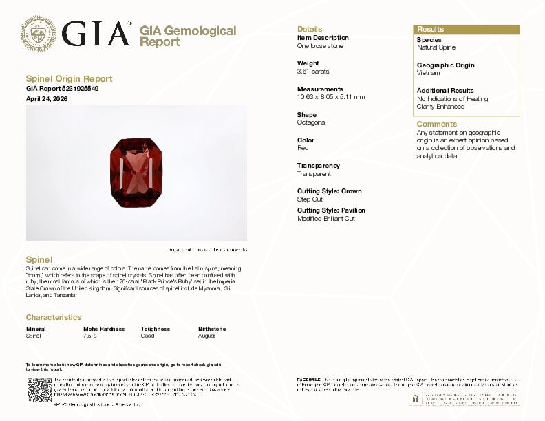 A LOOSE SPINEL WITH GIA REPORT - 2
