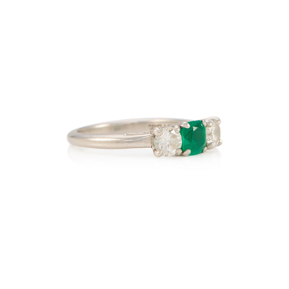 PLATINUM, EMERALD, AND DIAMOND RING - 2