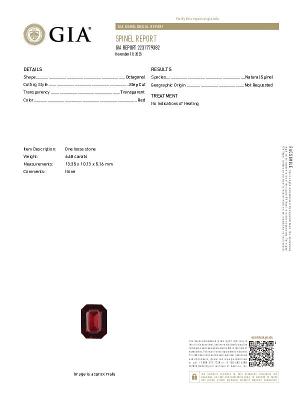 A LOOSE SPINEL WITH GIA REPORT - 2
