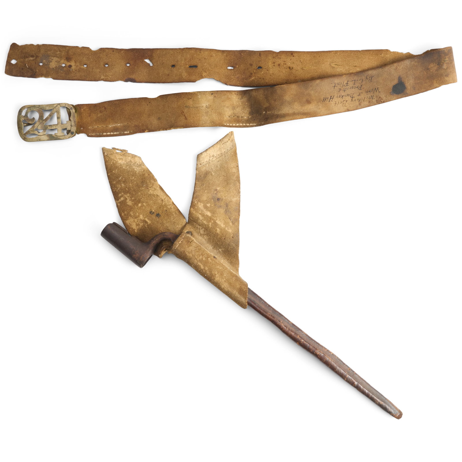 A REVOLUTIONARY WAR BRITISH 24TH REGIMENT BAYONET BELT AND BELT PLATE, (1 of 1)