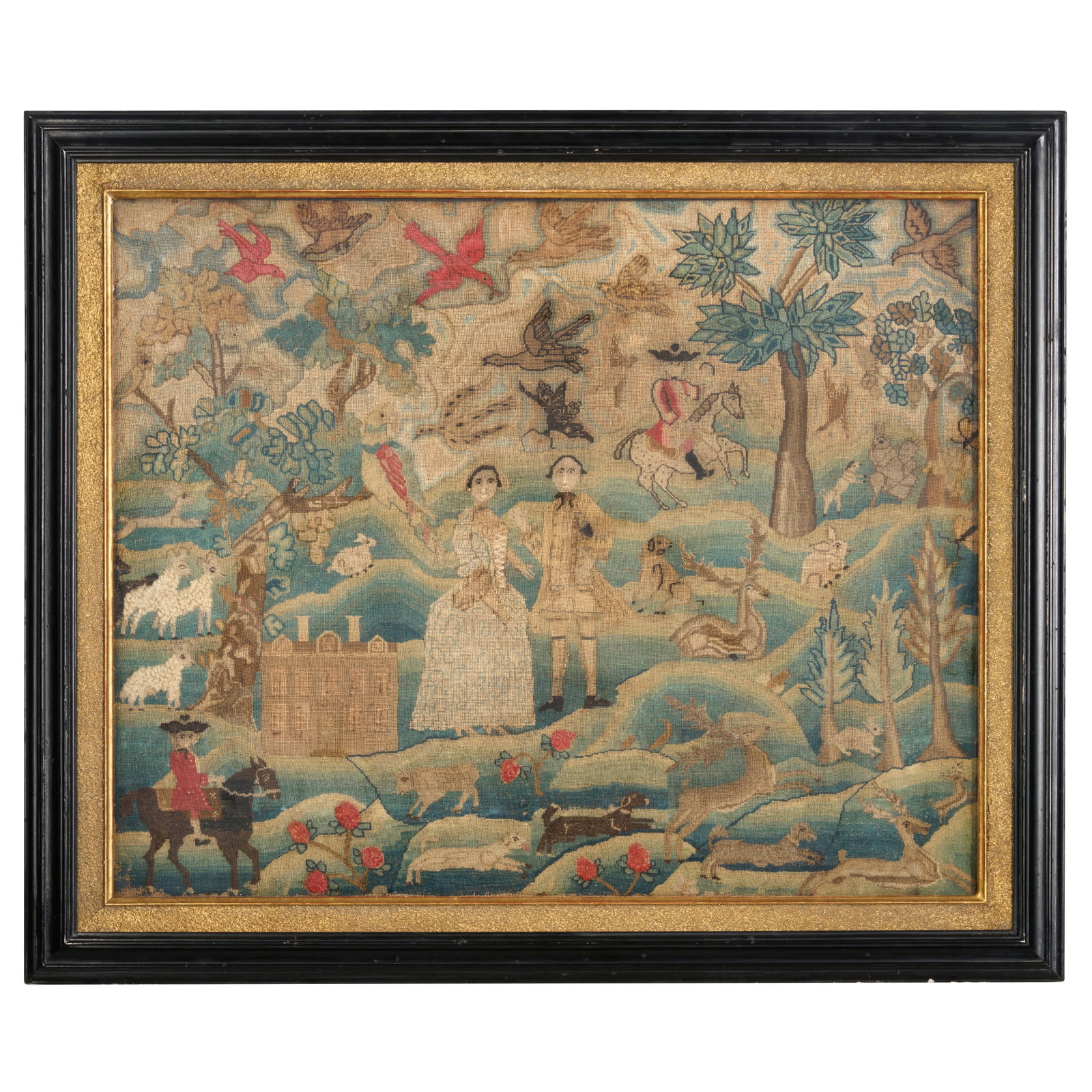 A Fine Wool and Silk on Linen Needlework Picture Boston, Massachusetts, c. 1750-60 (1 of 1)