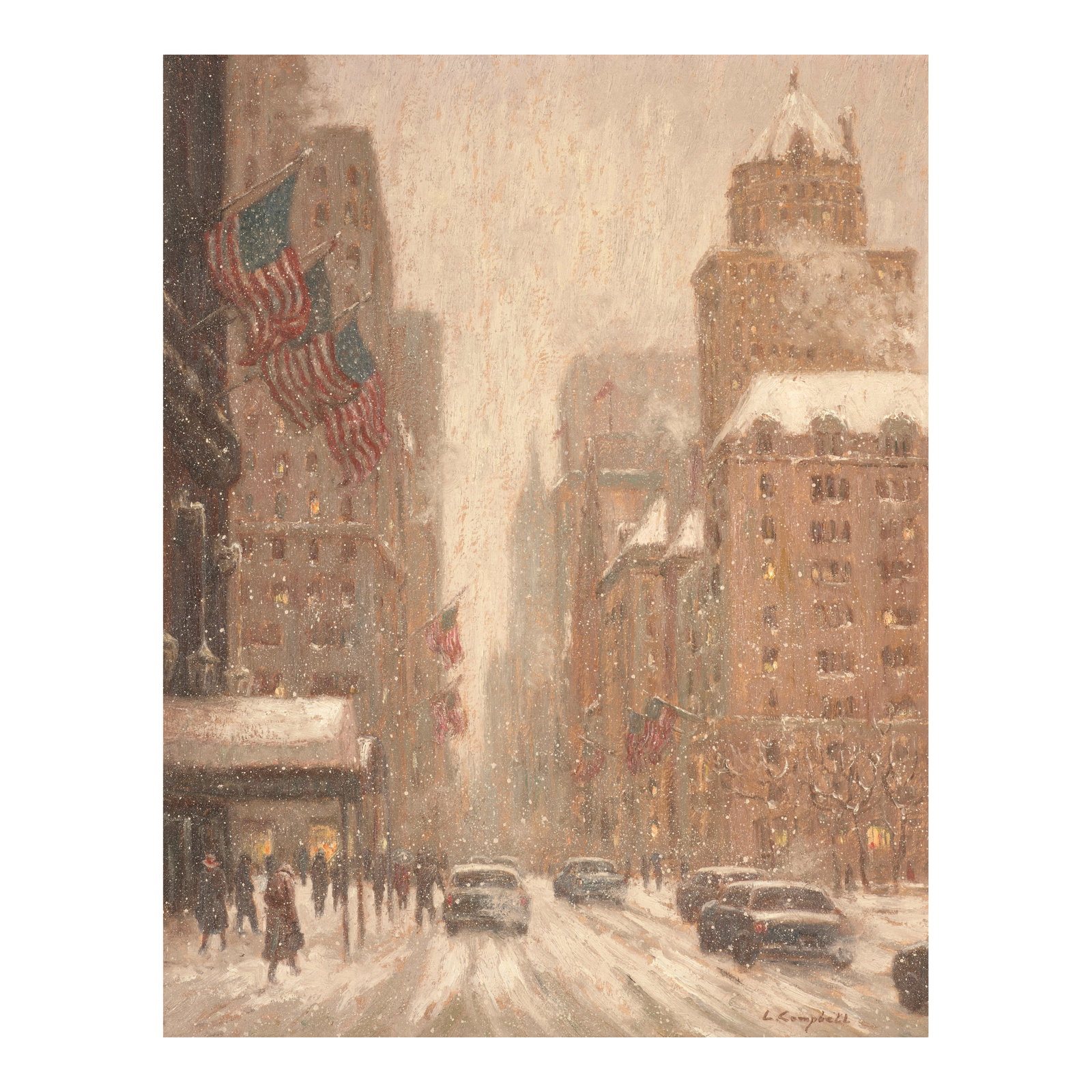 LAURENCE A. CAMPBELL (1939-2024) Winter in New York (5th Ave.) 30 x 24 1/8 in. (76.2 x 61.3 cm.) (1 of 1)