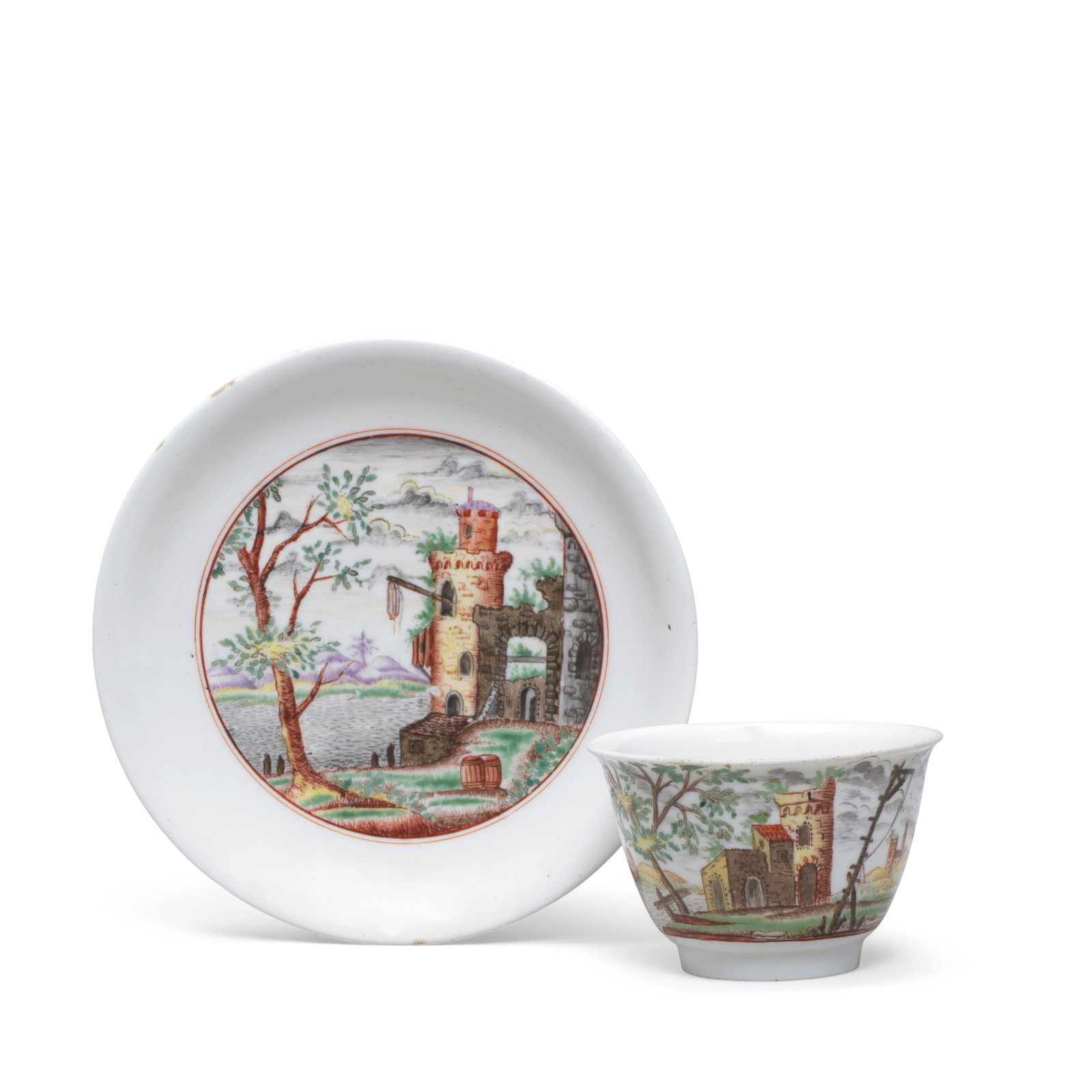 A Meissen Hausmaler teabowl and saucer, circa 1720-25, possibly decorated in Vienna, circa 1725-35 (1 of 1)