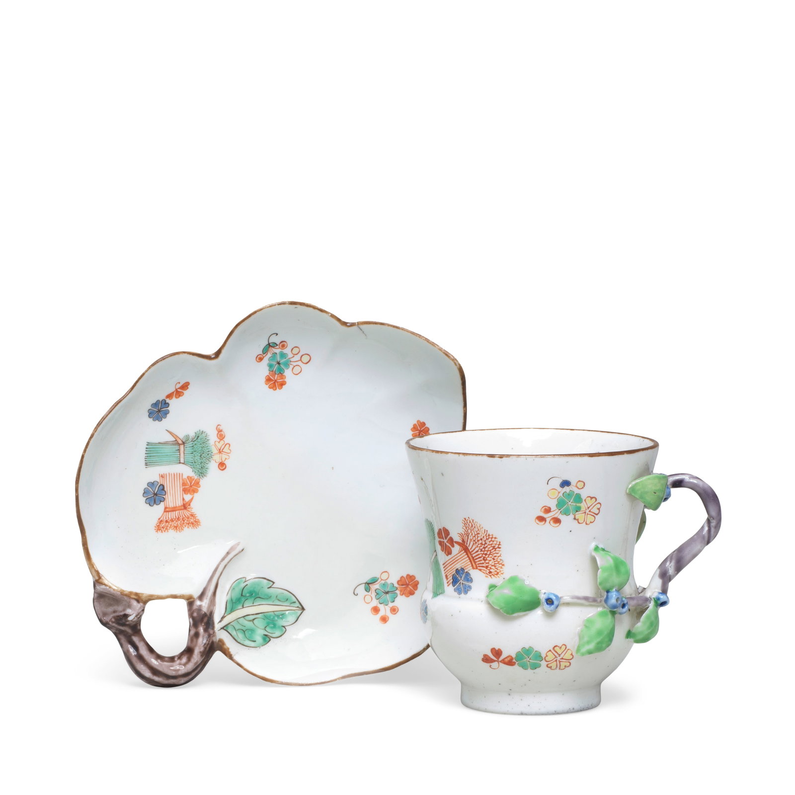 A Chantilly cup and a small Chantilly leaf-shaped dish, circa 1735-40 (1 of 1)