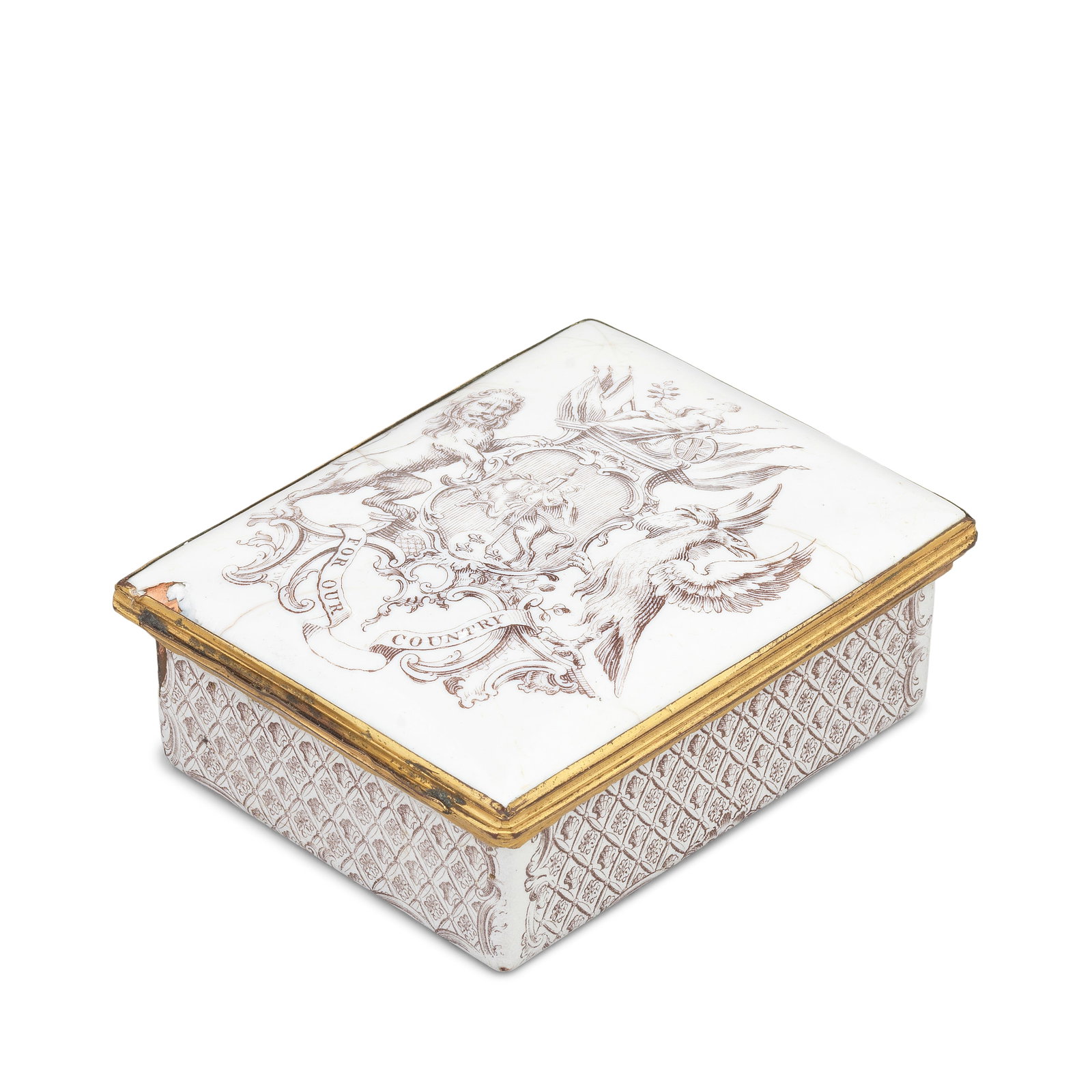 A rare Battersea enamel Anti-Gallican Society snuff box, circa 1753-56 (1 of 1)