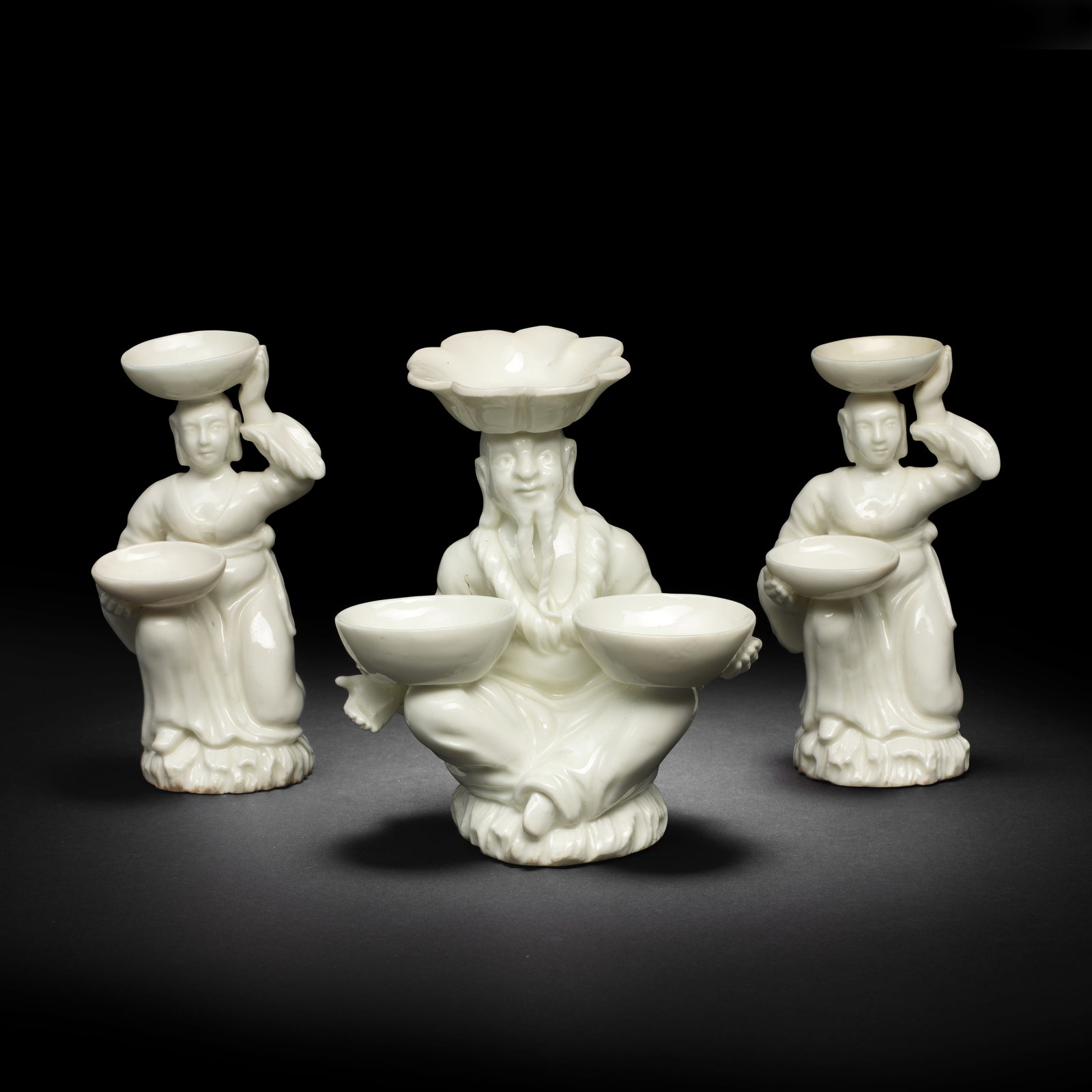 A set of three Saint-Cloud figural salts, circa 1730-40 (1 of 1)