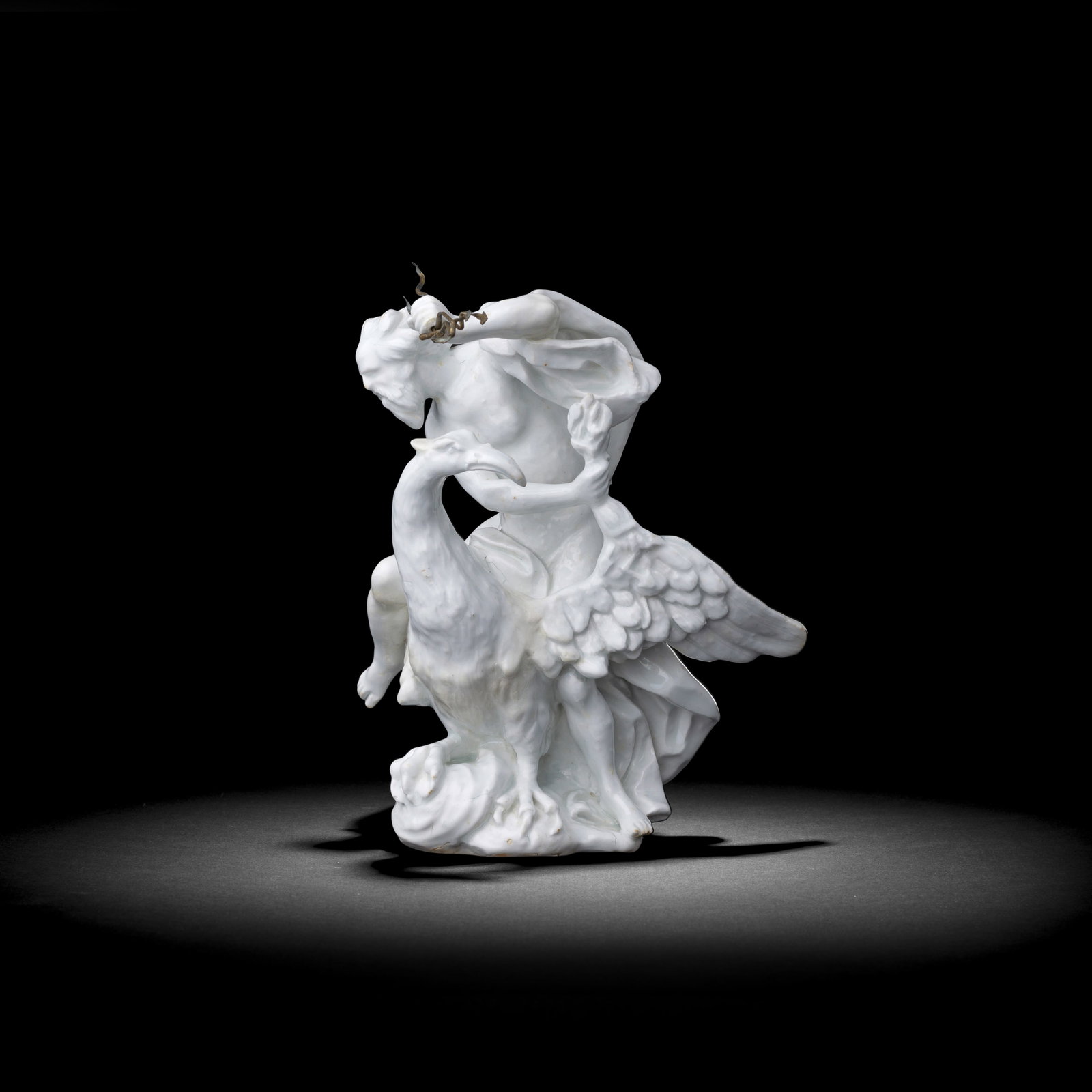 A Bow white figure of Jupiter, circa 1755: A Bow white figure of Jupiter, circa 1755 Dramatically modelled seated astride a magnificent eagle with its wings outstretched, billowing clouds beneath the bird's claws, Jupiter's gaze fixed on his t
