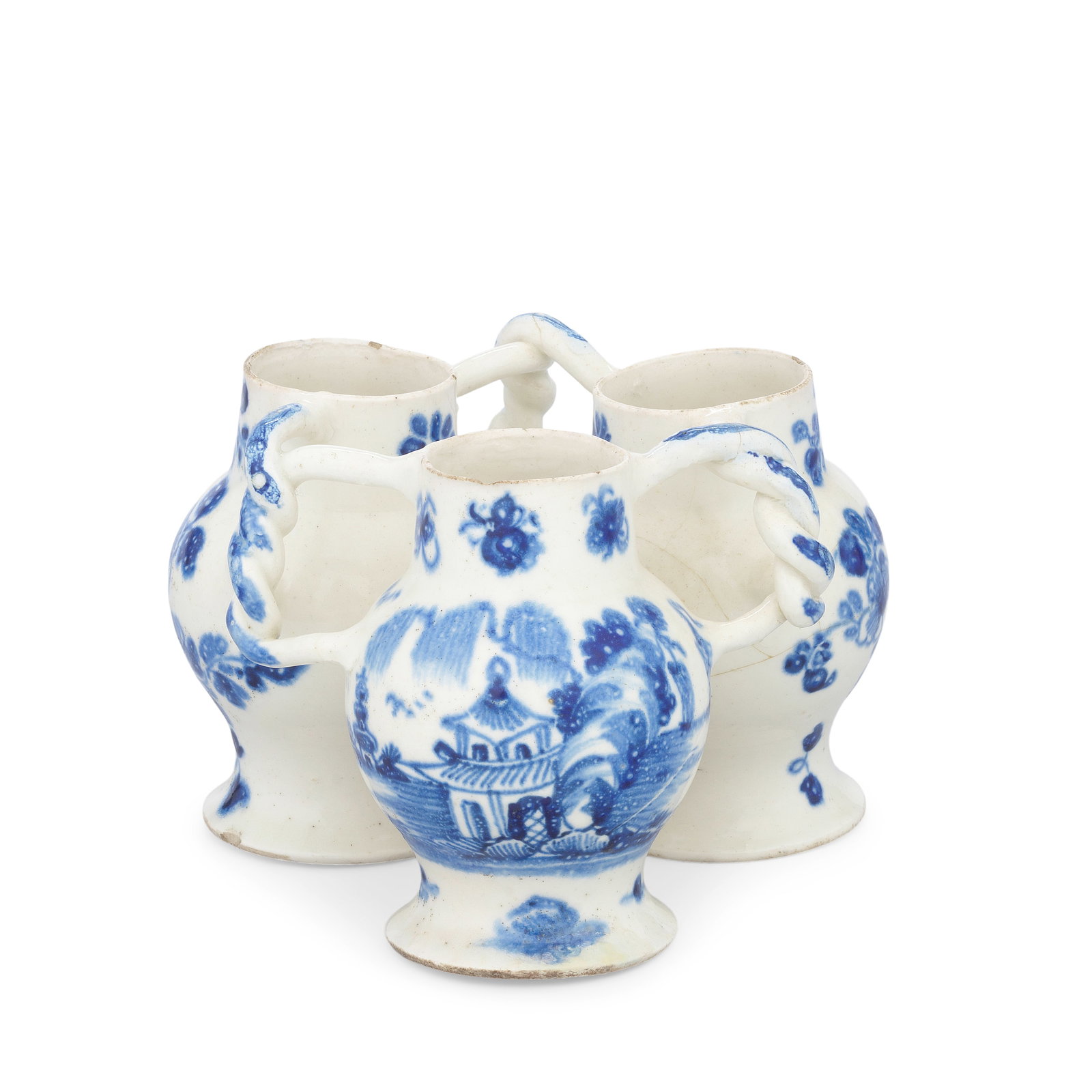 A highly significant Bovey Tracey porcelain fuddling cup, circa 1767 (1 of 1)