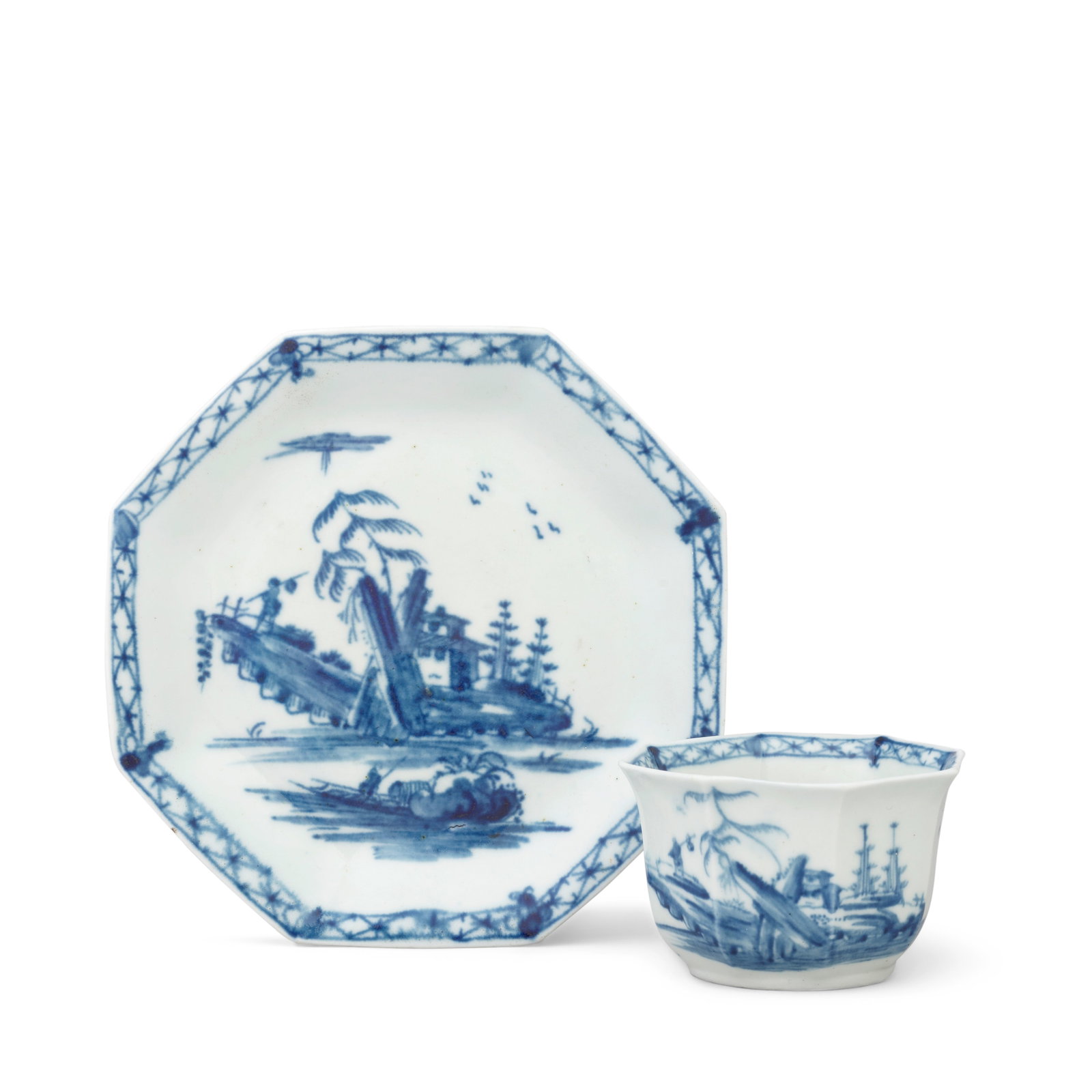 A Worcester teabowl and saucer, circa 1755 (1 of 1)