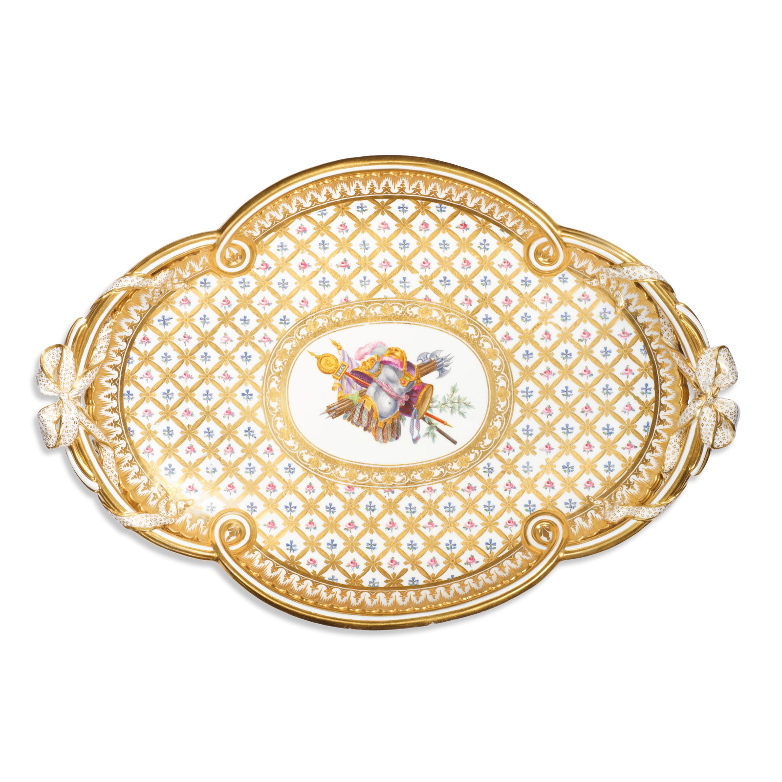 A large Sèvres hard-paste tray (plateau à rubans or plateau ovale polylobé), circ... (1 of 1)