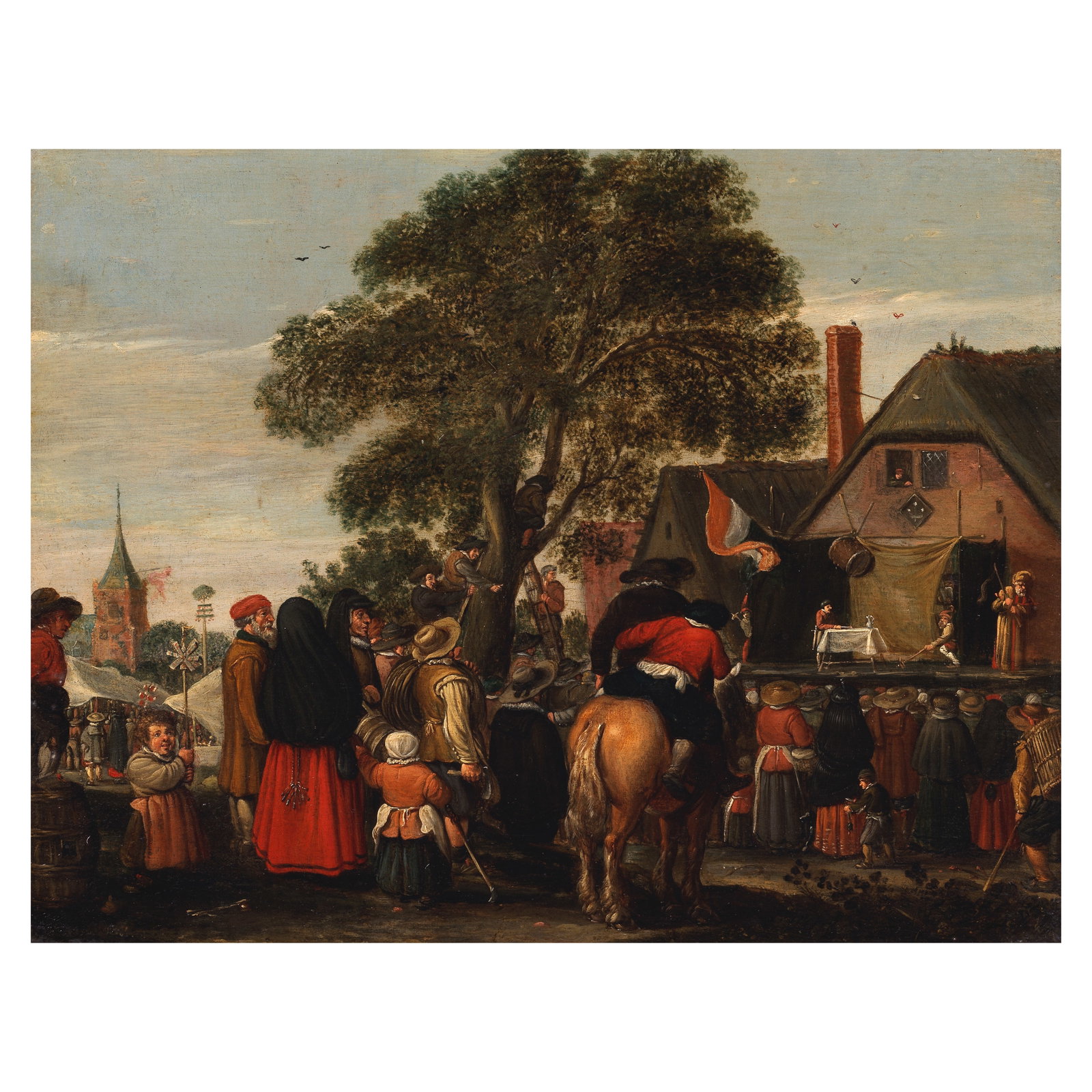 Adriaen Pietersz. van de Venne (Delft 1589-1662 The Hague) The Village Theatre: Adriaen Pietersz. van de Venne (Delft 1589-1662 The Hague) The Village Theatre indistinctly signed with monogram and dated 'AV 1635.' (lower left) oil on panel 31.9 x 39.4cm (12 9/16 x 15 1/2in). Fo