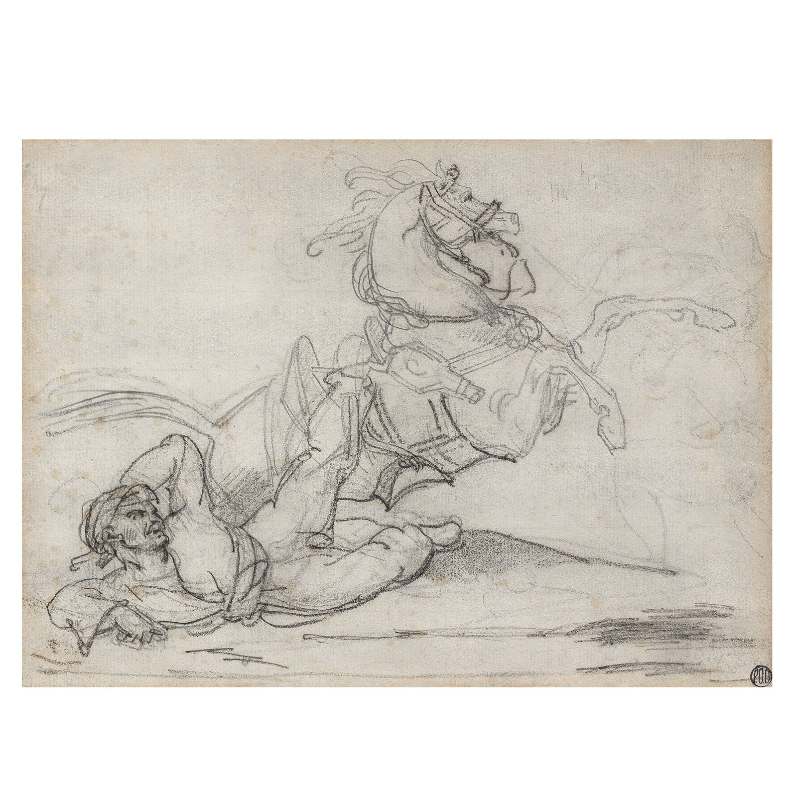 Jean-Louis André Théodore Géricault (Rouen 1791-1824 Paris) A fallen mameluk with...: Jean-Louis André Théodore Géricault (Rouen 1791-1824 Paris) A fallen mameluk with his horse inscribed verso, apparently in Géricault's hand, 'Strada pinciana da Pallazzo Guarnieri,