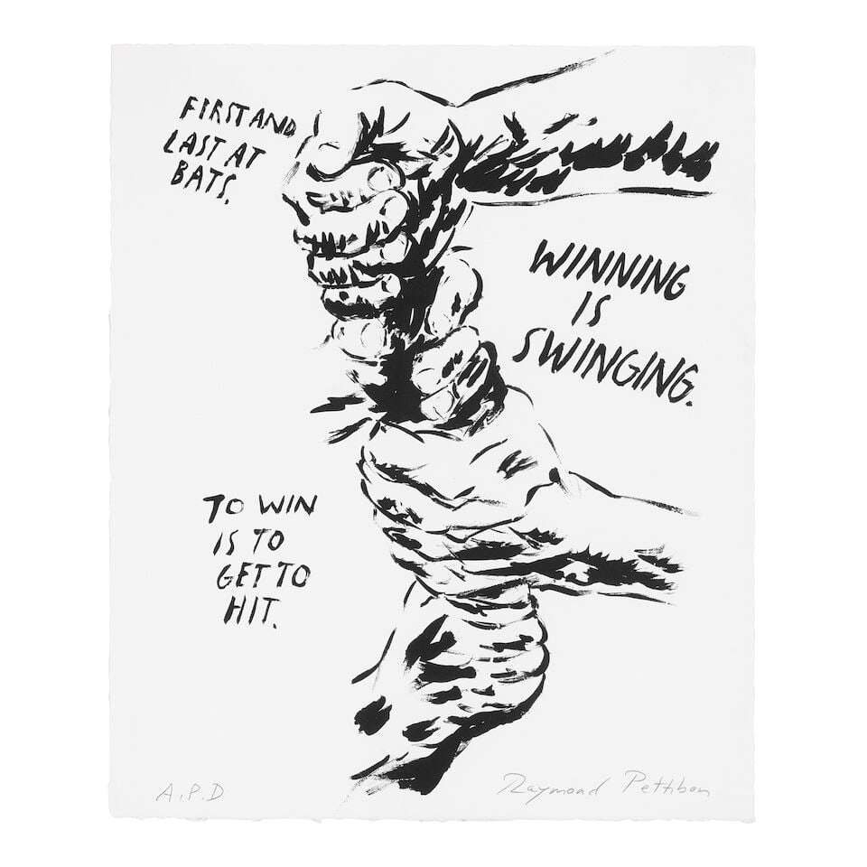 Raymond Pettibon (born 1957); Untitled (Winning Is Swinging), from Line Drive;: Raymond Pettibon (born 1957) Untitled (Winning Is Swinging), from Line Drive, 2008 Lithograph on wove paper, signed in pencil and annotated 'A.P. D' (an artist's proof, aside from the edition of 30), 