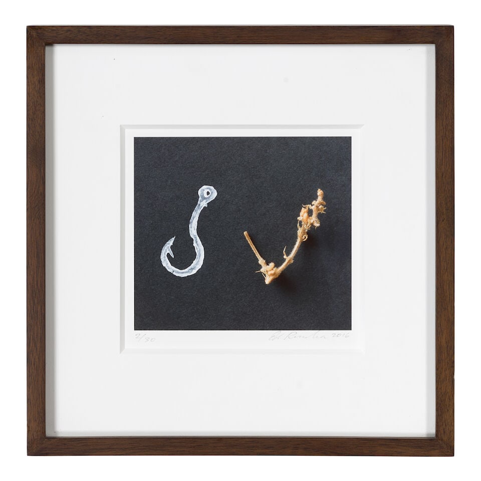 Ed Ruscha (born 1937); Potato Print Fish Hook, Cannabis Twig Fish Hook; - 2