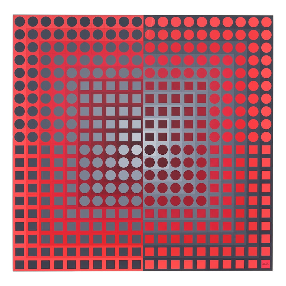 Victor Vasarely (1906-1997); Zoeld Red/Gray; (1 of 2)