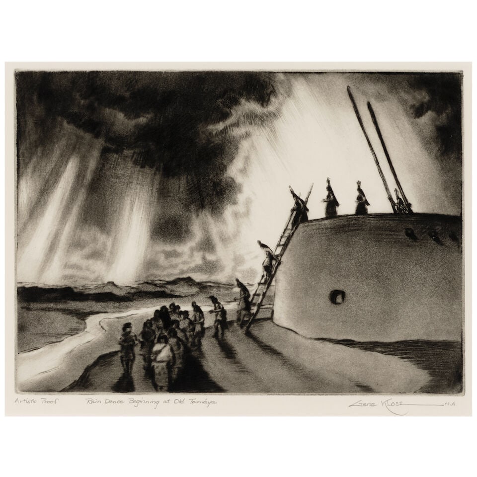 Gene Kloss (1903-1996); Rain Dance Beginning at Old Tamáya; (1 of 2)