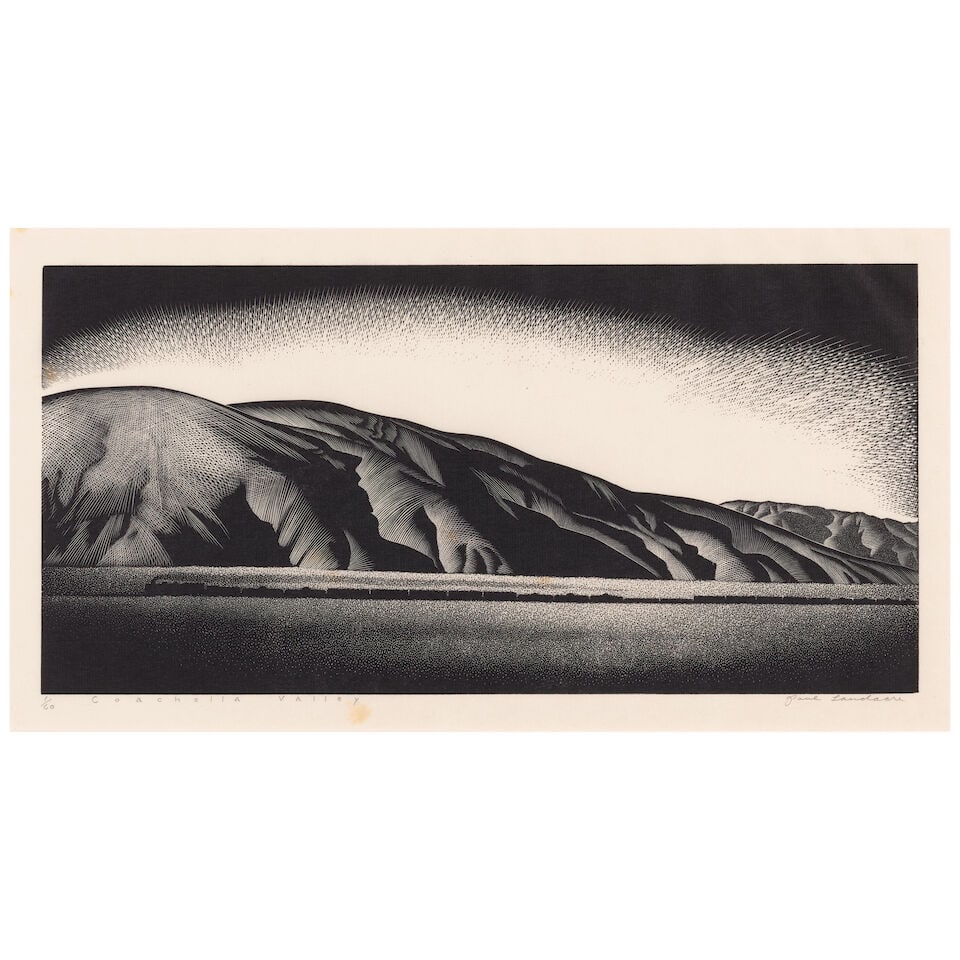 Paul Landacre (1893-1963); Coachella Valley;: Paul Landacre (1893-1963) Coachella Valley (Wien 180, Zeitlin & Ver Brugge 73), 1936 Wood engraving on thin Japanese laid paper, signed in pencil, titled and numbered 1/60 (from the first edition,