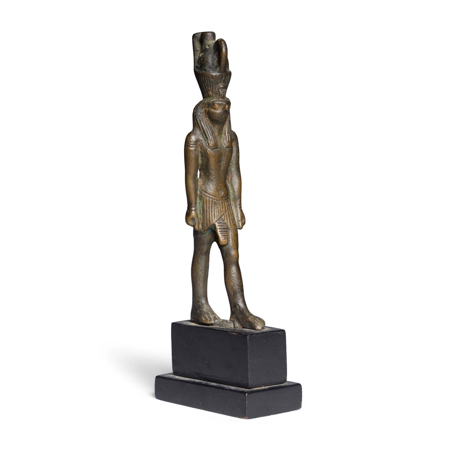 An Egyptian bronze striding figure of Horus: An Egyptian bronze striding figure of Horus Late Period, circa 664-332 B.C. 11cm high Footnotes: Provenance: Lt Colonel Athol Rowe (1911 -1986) and Mrs Jill Rowe (1934 - 2025) Collection, Surrey, acqu