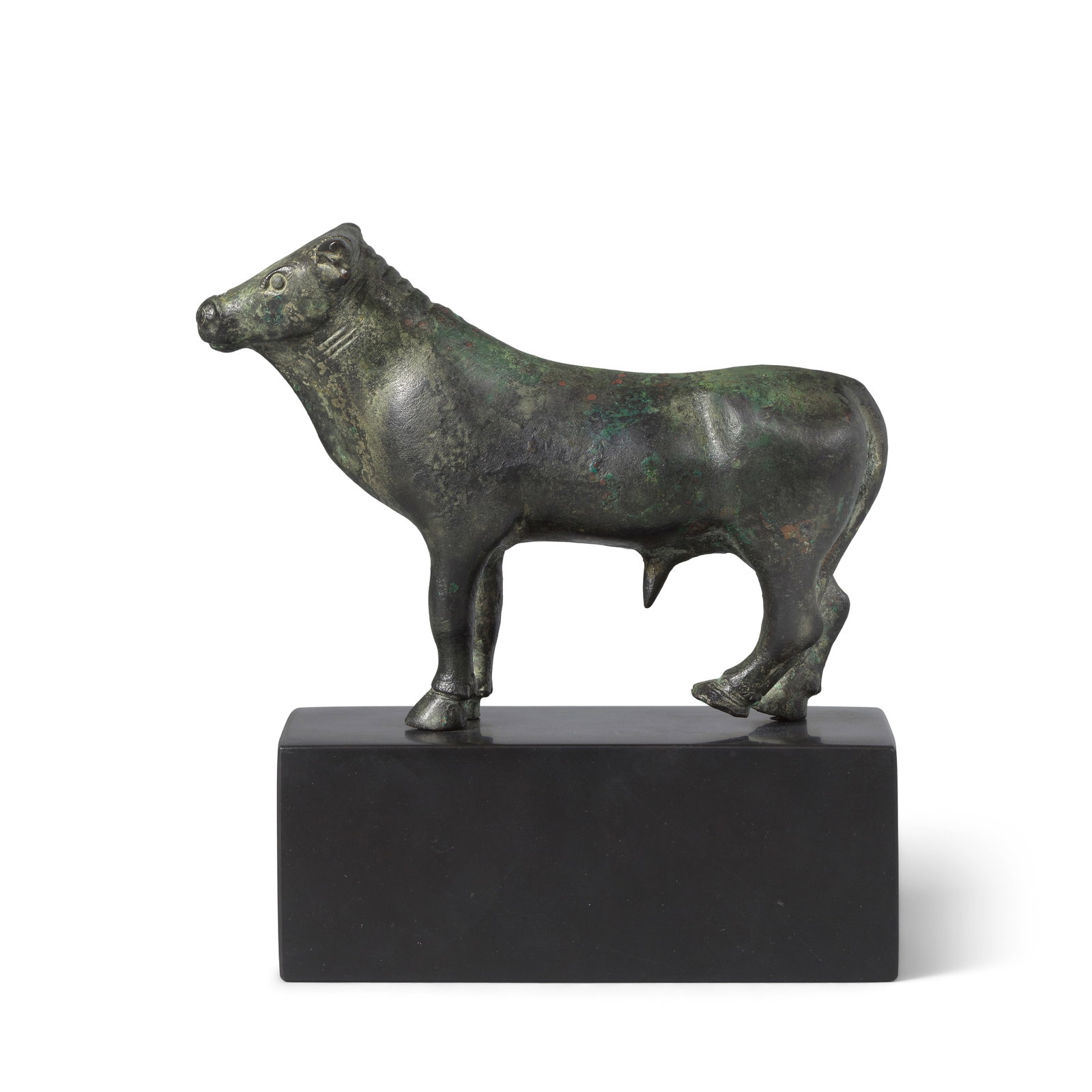 A large Greek bronze bull: A large Greek bronze bull Probably Thebes, Boeotia, Classical Period, early 5th Century B.C. 13.3cm long; 9.5cm high Footnotes: Provenance: Madame Marion Schuster (1902-1982) collection, Lausanne, by 