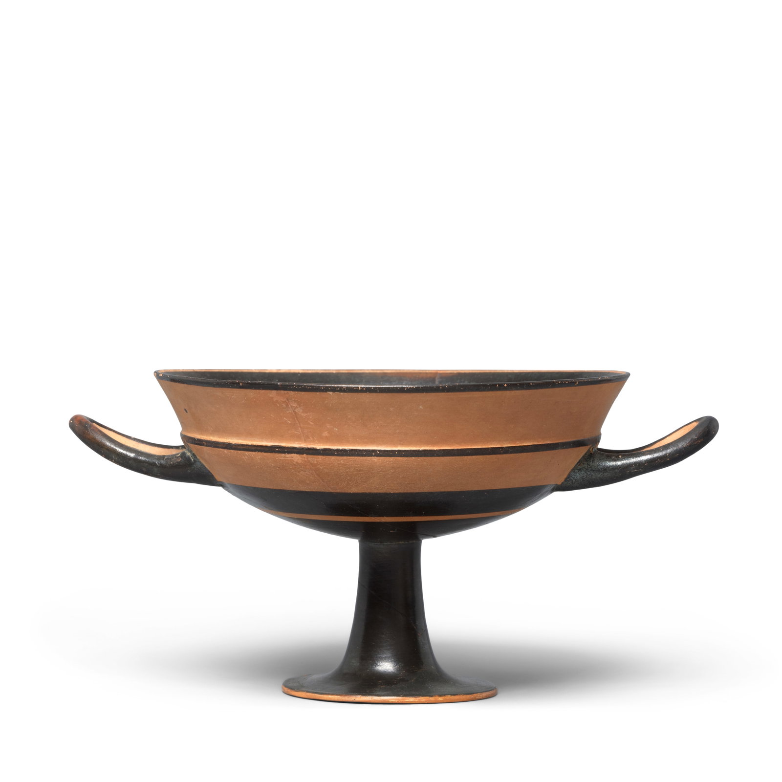 An East Greek lip cup with concentric circles: An East Greek lip cup with concentric circles Ionia, Archaic Period, circa 575 B.C. 9.2cm high; 18.5cm diam. incl. handles Footnotes: Provenance: Aitken Collection, London, UK, acquired in the 1970s-9