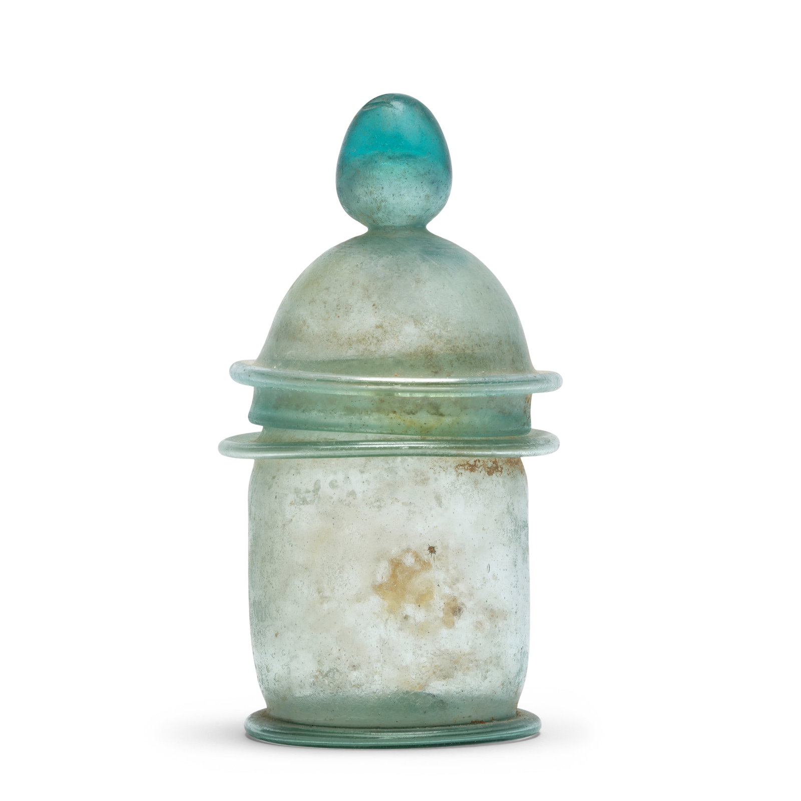 A Roman bright turquoise glass lidded pyxis (1 of 1)