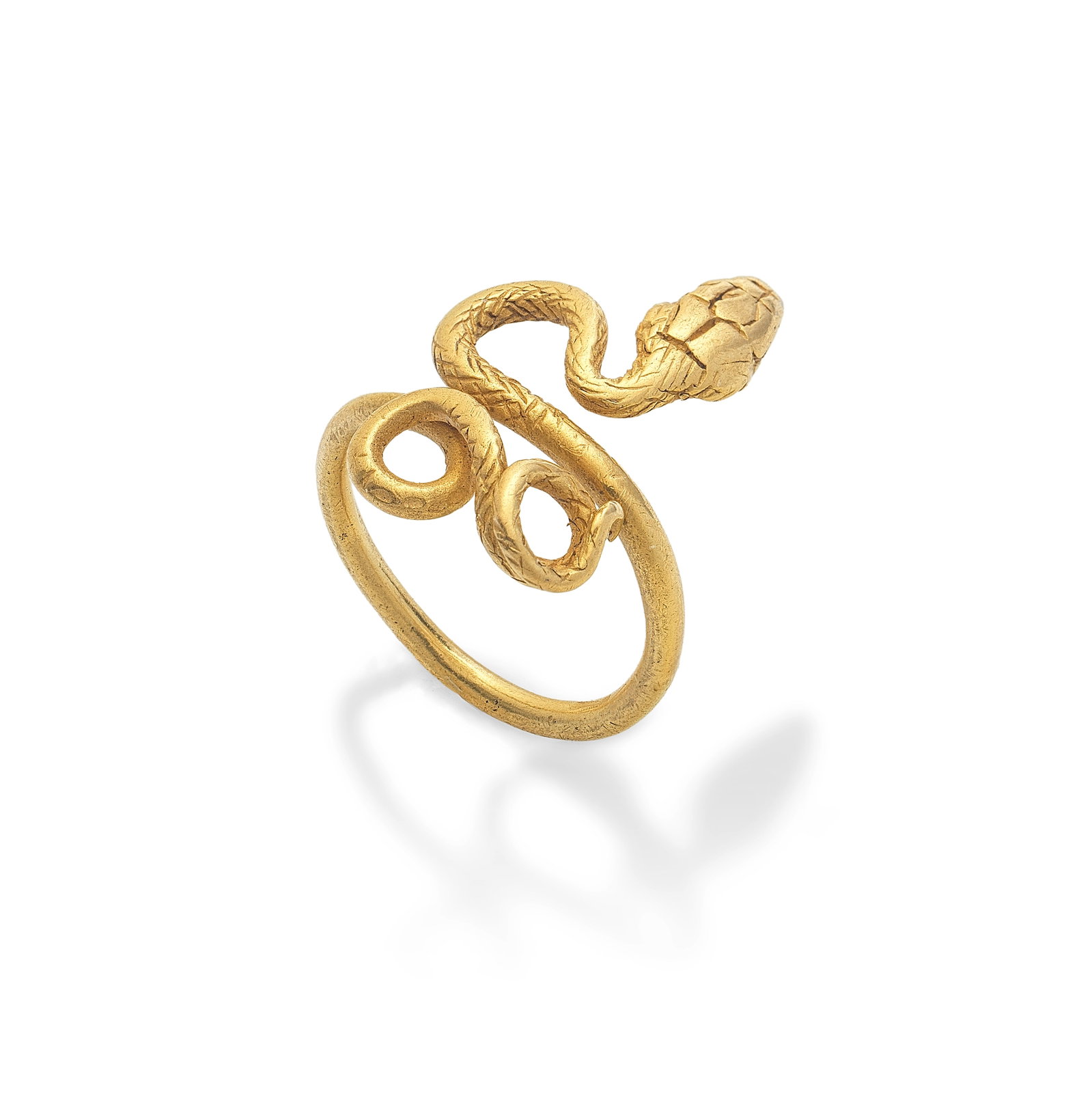 A Romano-Egyptian gold snake ring: A Romano-Egyptian gold snake ring Circa 1st-2nd Century A.D. 2cm diam., ring size K, weight 5.9g Footnotes: Provenance: Louis de Clercq (1836-1901) collection, France, dispersed in 1967. London art ma