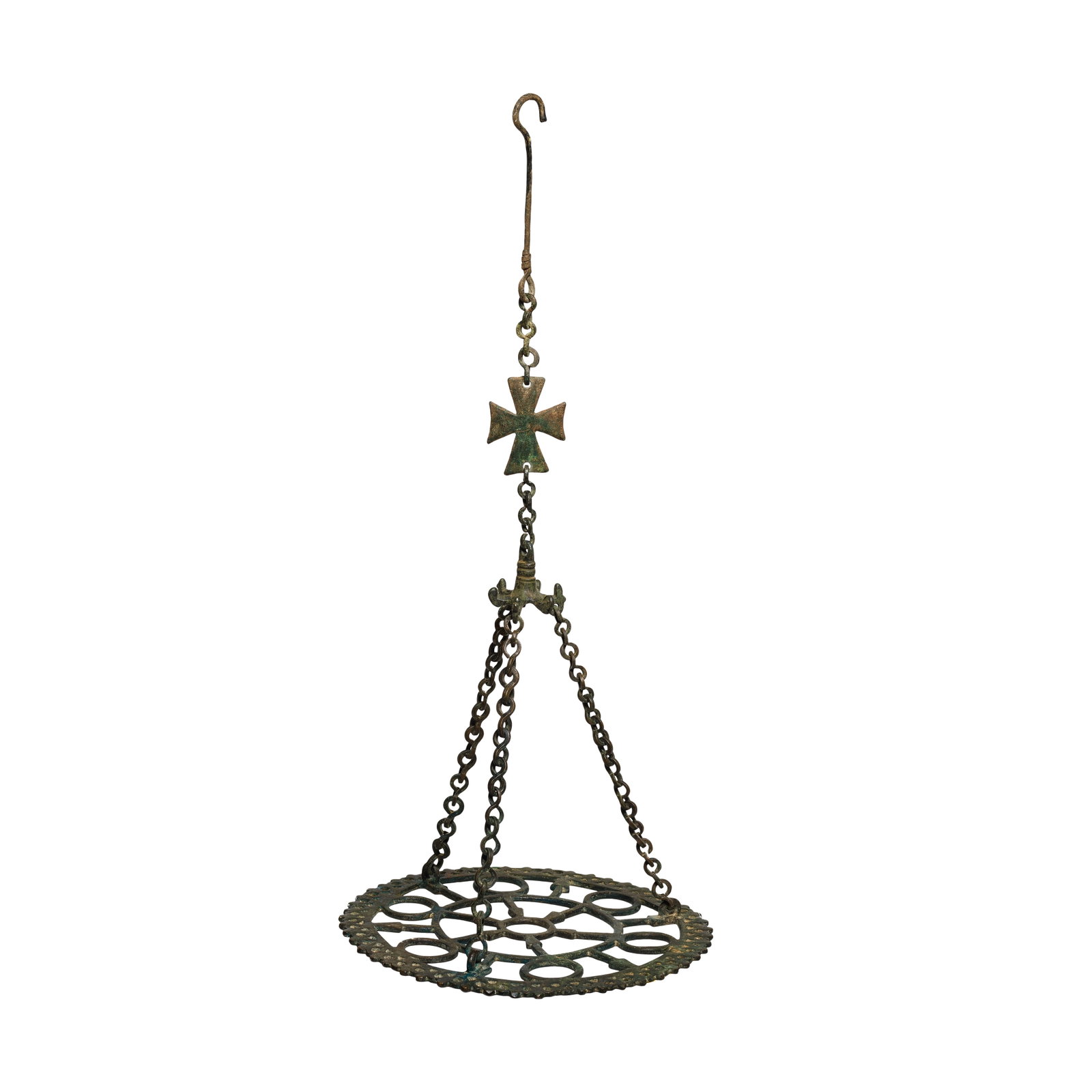 A Byzantine bronze polycandelon: A Byzantine bronze polycandelon Circa 6th-8th Century A.D. 26.5cm diam., 59cm incl. the suspension chains Footnotes: Provenance: Property from a Distinguished Family Collection, acquired from Naji Asf