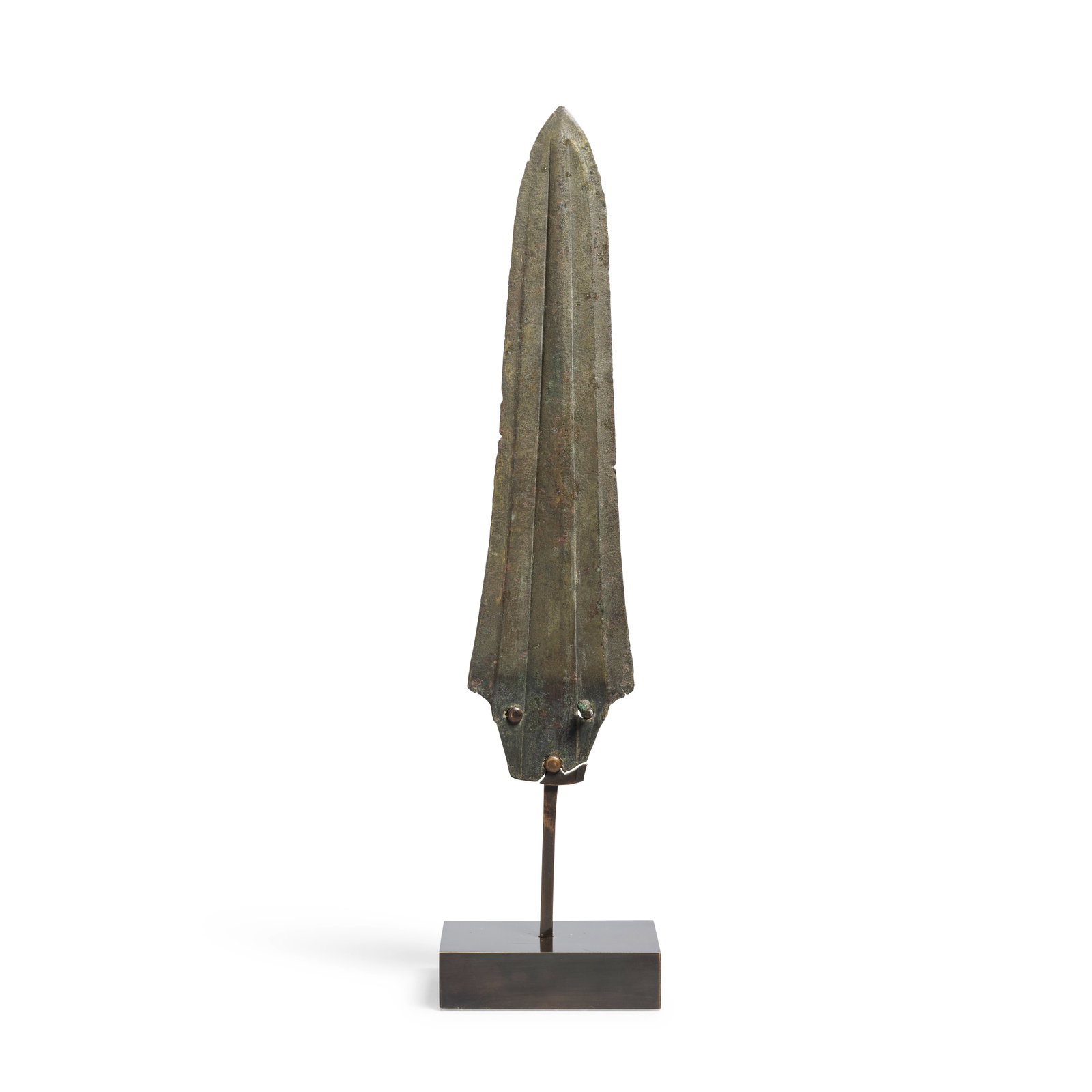 A European bronze dirk blade: A European bronze dirk blade Middle Bronze Age, circa 1500-1100 B.C. 13.9cm long Footnotes: Provenance: with H.A. Cahn (1915-2002), Basel, 1970s-90s. with Gallery Cahn, prior to 2010. Private collecti