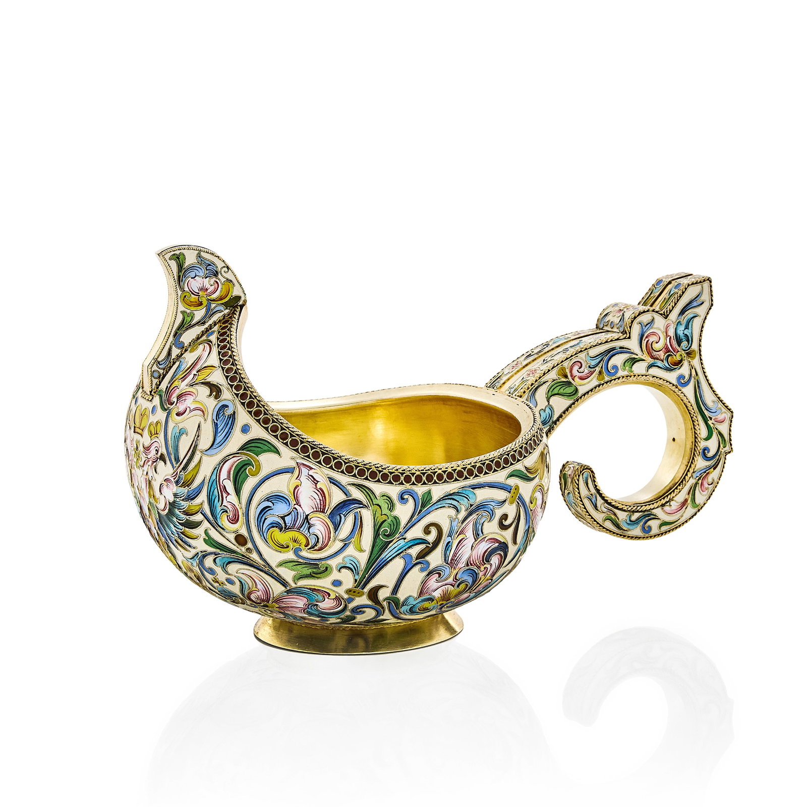 A Russian silver-gilt and cloisonné enamel kovsh Ovchinnikov, Moscow, 1899-1908 (1 of 1)