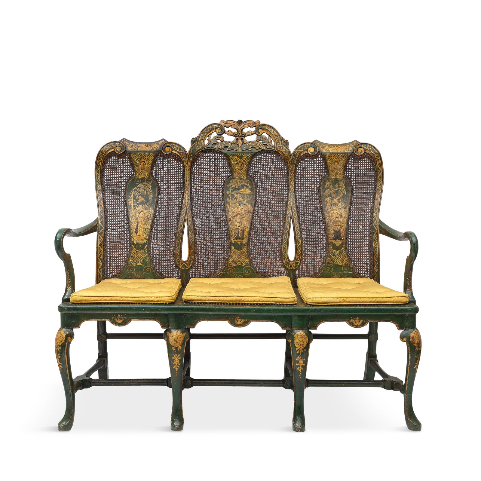 A third quarter 19th century japanned and parcel gilt triple chairback settee In the George II s... (1 of 1)