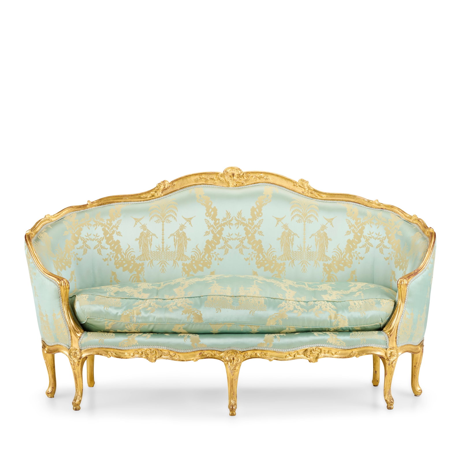 A Louis XV giltwood canapé en corbeille Circa 1750, feasibly by Jean-Baptiste I Tilliard (1... (1 of 1)